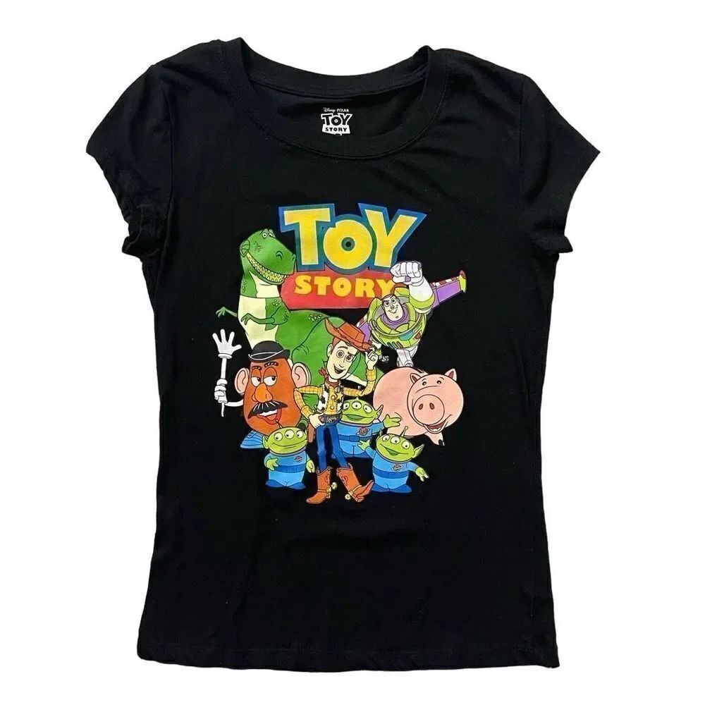Toy Story Disney Pixar Juniors’ Scoop Neck Short Sleeve Black Graphic Tee Small